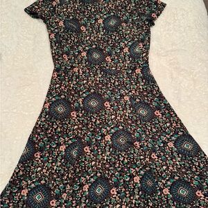 J. Crew Factory Black and Green Floral Midi Dress